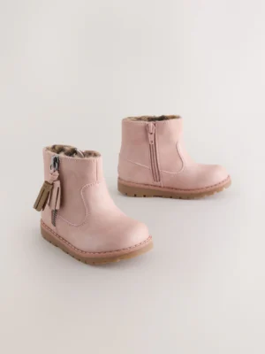 Pink Standard Fit (F) Chelsea Zip Tassel Ankle Boots