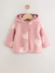 Pink Tonal Heart Printed Borg Baby Jacket