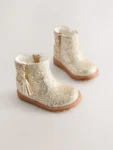 Gold Glitter Standard Fit (F) Chelsea Zip Tassel Ankle Boots