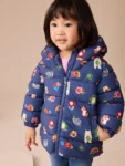 Navy Character Shower Resistant Fleece Lined Hooded Padded Coat