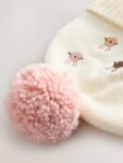 Pink/Cream Embroidered Bunny Character Pom Knitted Hat