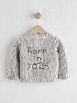 Grey Born In 2025 Baby Knitted 100% Cotton Cardigan