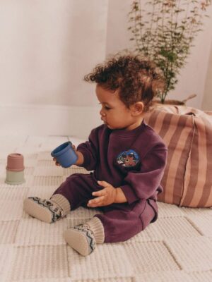 Burgundy Red Bear Baby Sweatshirt and Joggers Set