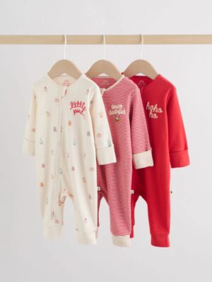 Red Baby Christmas Sleepsuits 3 Pack