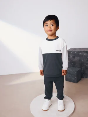 Black/White Long Sleeve Soft Touch T-Shirt and Joggers Set