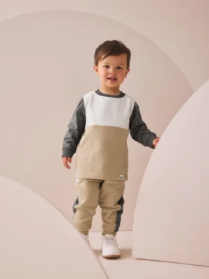 Neutral/Grey Long Sleeve Soft Touch T-Shirt and Joggers Set