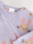 Purple Rabbit Baby Knitted Jumper and Leggings Set 2 Piece