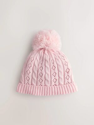 Pointelle Cable Knitted Pom Hat