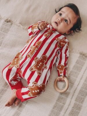 Red Gingerbread Matching Family Christmas Baby sleepsuit