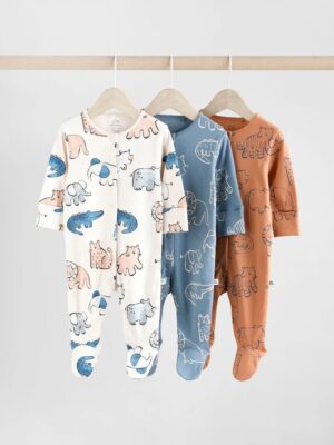Brown/Blue Baby Sleepsuits 3 Pack