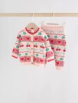 Red/ Pink Cherries Baby Knitted Cardigan and Leggings 2 Piece Set