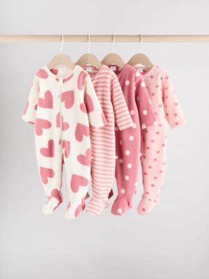 Pink 4 Pack Micro Fleece Two Way Zip Baby Sleepsuit