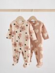 Neutral 2 Pack Micro Fleece Two Way Zip Baby Sleepsuits