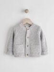 Grey Born In 2025 Baby Knitted 100% Cotton Cardigan