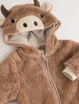 Brown Hamish Hooded Baby Fleece Pramsuit