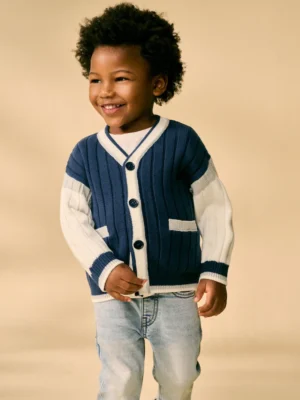 Navy Blue Varsity Knitted Cardigan