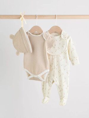 Neutral Baby Sleepsuit, Bodysuit, Beanie and Bib Set 4 Piece