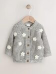 Grey Crochet Flowers Baby Knitted Cardigan