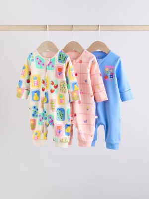Multi 3 Pack Two Way Zip Baby Sleepsuits