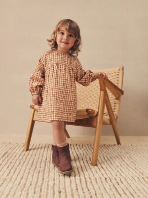 Ochre Yellow Gingham Cotton Dress