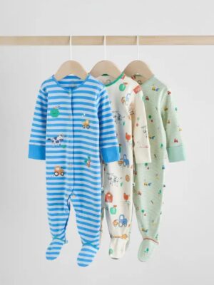 Blue Embroidered Baby Sleepsuits 3 Pack