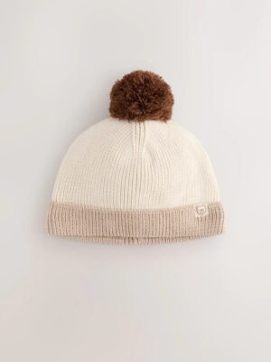 Neutral Tonal Baby Knitted Pom Beanie