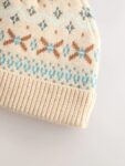 Natural Fairisle Pattern Baby Knitted Pom Beanie Hat