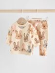 Cream/ Pink Bunny Rabbit Baby Sweater and Joggers Set 2 Piece