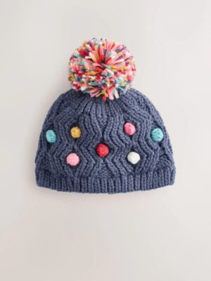 Navy Baby Bright Pom Knitted Hat