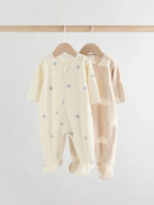 Neutral Baby Micro Fleece Two Way Zip Sleepsuits 2 Pack