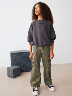 Green Leopard Wide Leg Cargo Jeans