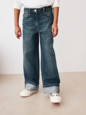 Dark Blue Turn Up Wide Leg Jeans