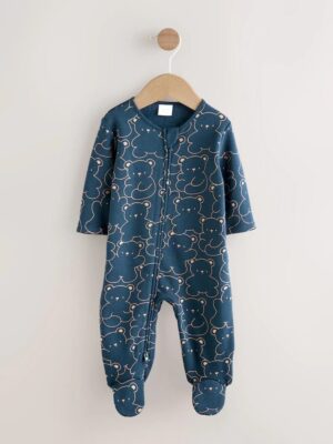 Navy Bear Baby Fleece Lined Sleepsuit