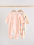 Pink 2 Pack Micro Fleece Two Way Zip Baby Sleepsuits