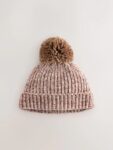 Brown Chenille Baby Hat with a Pom