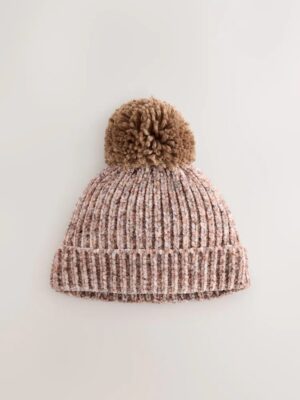 Brown Chenille Baby Hat with a Pom