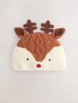 Natural Reindeer Baby Christmas Knitted Hat