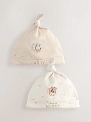 Neutral I Love My Mummy/Daddy Baby Tie Top Hats 2 Pack