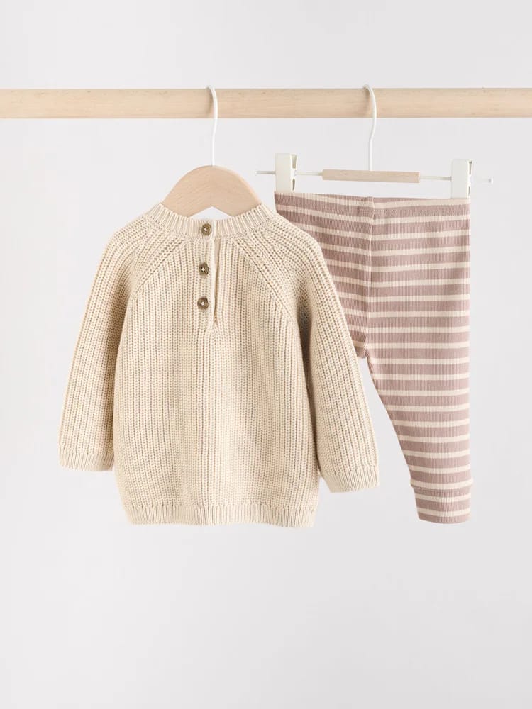 Neutral Stripe Baby Knitted Jumper and Leggings Set