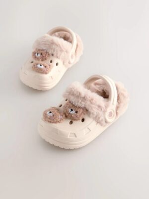 Neutral Bear Faux Fur Lined Clog Slippers