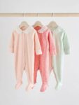Pink 3 Pack Baby Sleepsuits
