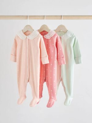 Pink 3 Pack Baby Sleepsuits