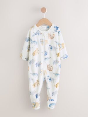 Ecru Safari Fleece Baby Sleepsuit