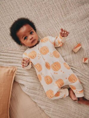 Orange Baby Pumpkin Two Way Zip Footless Sleepsuit
