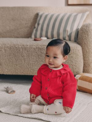 Red Knitted Frill Collar Baby Cardigan