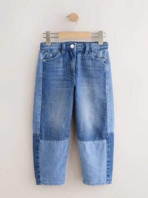Mid Blue Denim Barrel Patched Jeans
