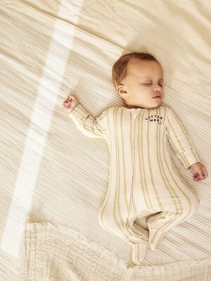 Ecru/Green Little Man Baby Sleepsuit