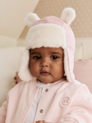 Pink Cord Baby Trapper Hat
