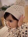 Cream Knitted Pom Waffle Baby Hat