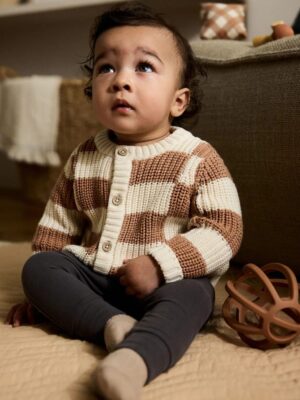 Natural Checkerboard Baby Knitted Cardigan